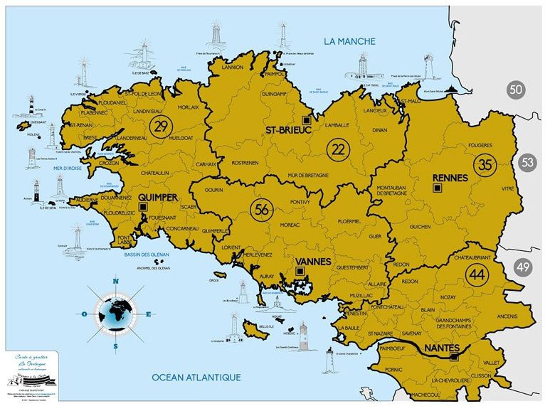 Carte à Gratter Régions de France 70cm Bleu