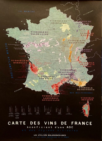  carte des vins de France- 70cm/100cm -Les Ateliers Mulko