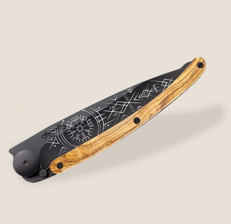 Couteau 37G Manche bois Olivier - Viking Vegvisir - Deejo