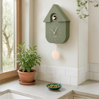 Horloge Coucou vert Olive et Rose pendule - Fisura