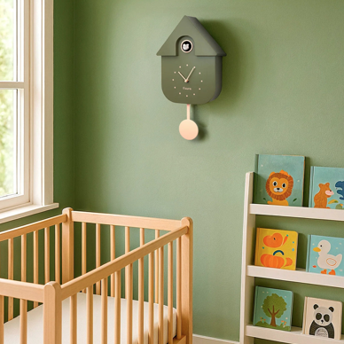 Horloge Coucou vert Olive et Rose pendule - Fisura