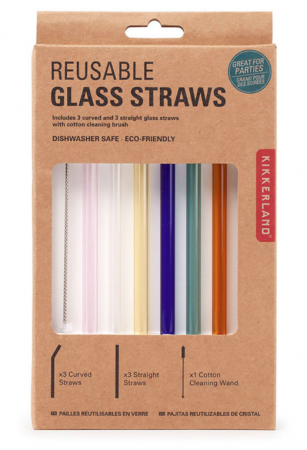 Pailles en verre réutilisables colorés - Kikkerland