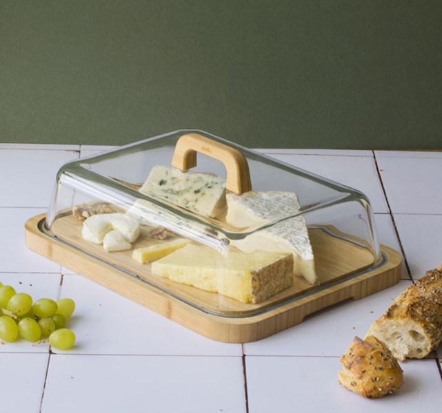 Plateau à fromage avec cloche, cloche à fromage en bambou