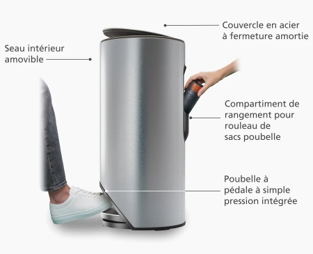 Poubelle &agrave; p&eacute;dale Arc Inox - Easy-Push - 30 Litres - Joseph Joseph