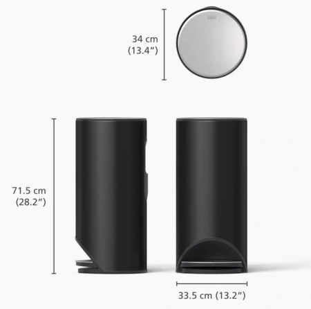 Poubelle &agrave; p&eacute;dale Arc noir - Easy-Push - 30 Litres - Joseph Joseph