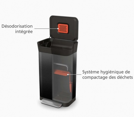 Poubelle &agrave; p&eacute;dale Titan noir - Compacteur - 30 Litres - Joseph Joseph