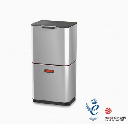 Poubelle tri s&eacute;lectif - Totem Compact - 60 Litres inox - Joseph Joseph