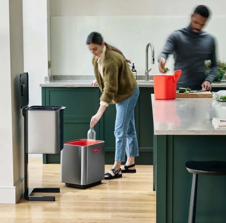 Poubelle tri s&eacute;lectif - Totem Compact - 60 Litres inox - Joseph Joseph