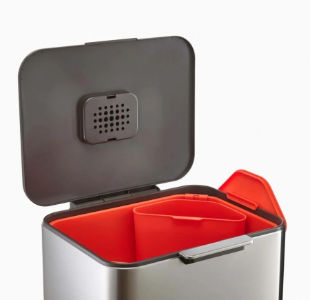 Poubelle tri s&eacute;lectif - Totem Compact - 60 Litres inox - Joseph Joseph