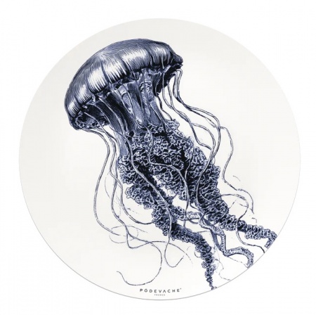 Set de table rond vinyle Euryale m&eacute;duse bleue - P&ocirc;devache