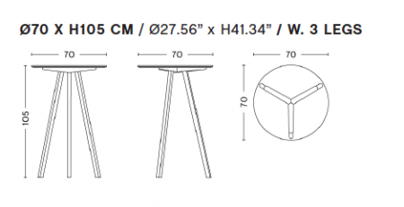 Table ronde CPH 20 Copenhague Ø70 cm H: 105 cm- Hay