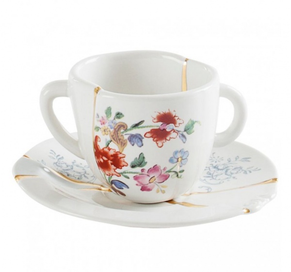 Tasse � expresso avec sous-tasse design Kintsugi fleurs - Seletti