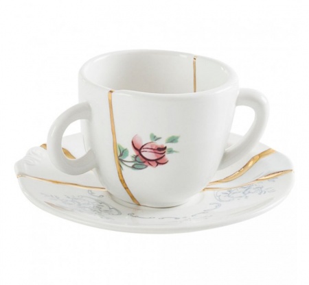 Tasse à expresso avec sous-tasse design Kintsugi fleurs - Seletti